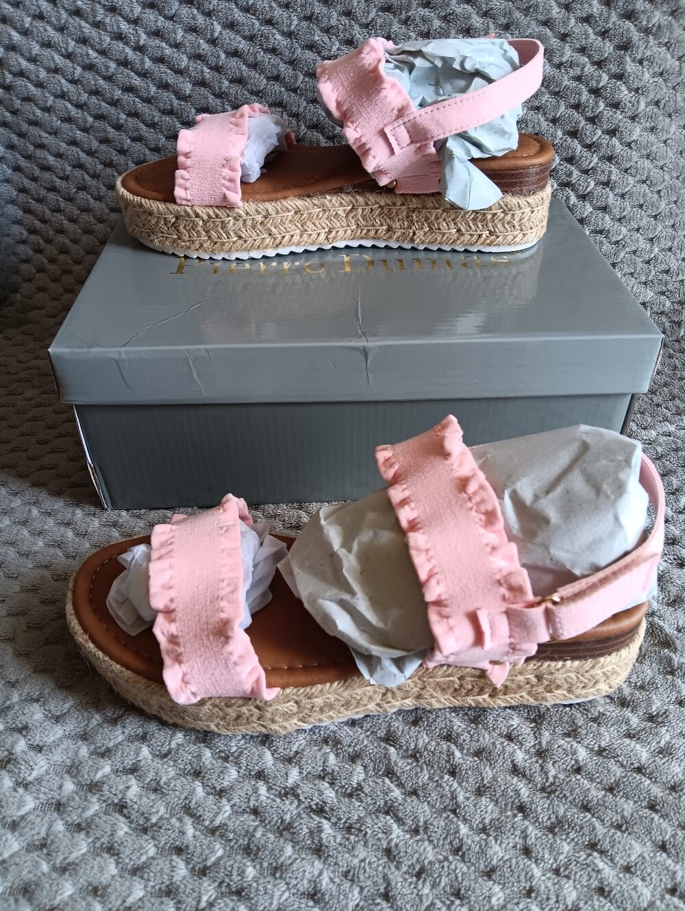 Pierre Dumas Pink Ruffle Espadrille Platform Sandals
